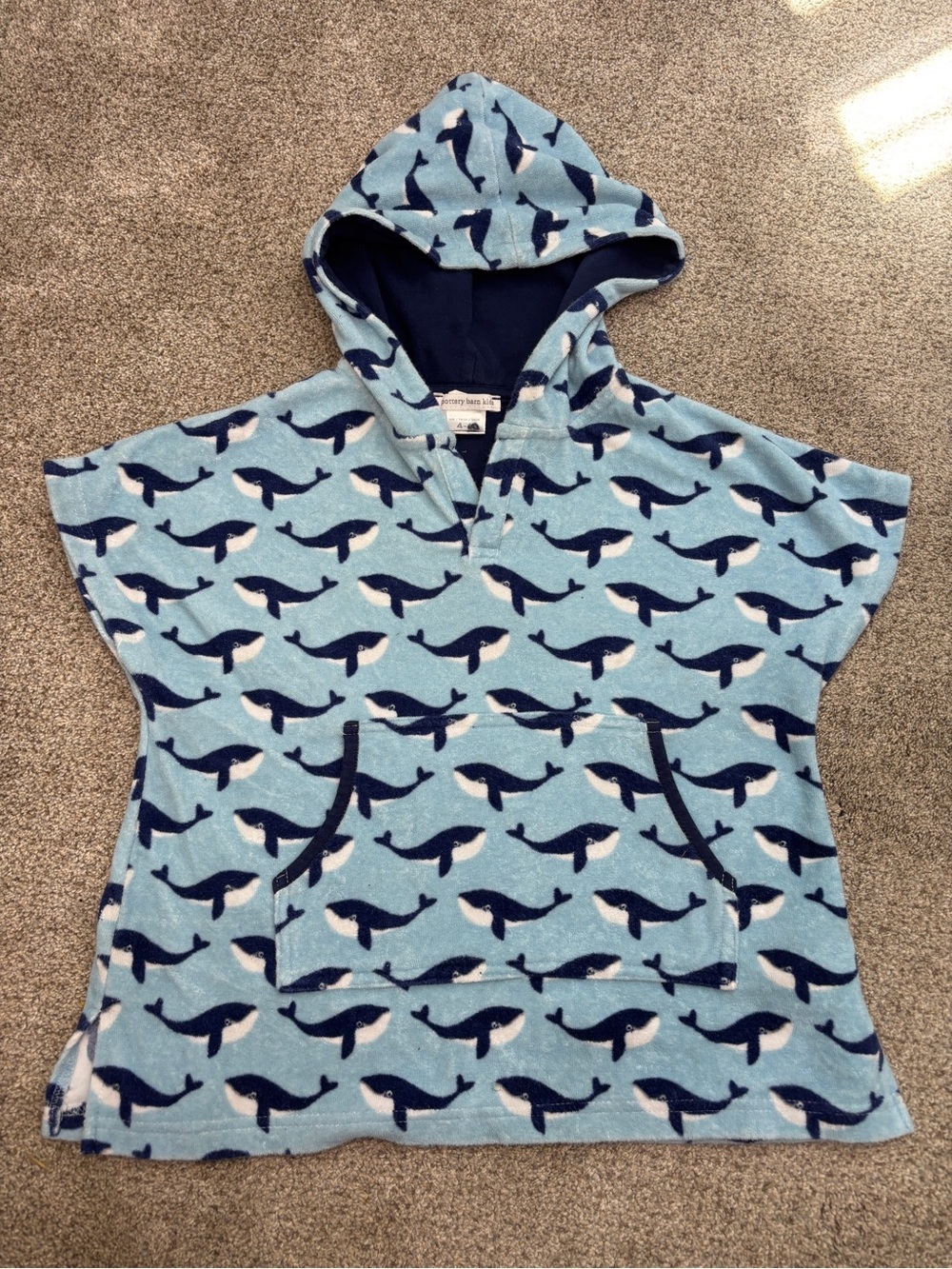 Pottery Barn Kids Toddler Boys Hooded Terry Cloth Beach Cover Up Whales 4-6